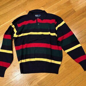 Like New Vintage Polo Ralph Lauren Multicolor Striped Rugby Mens Sweater XL